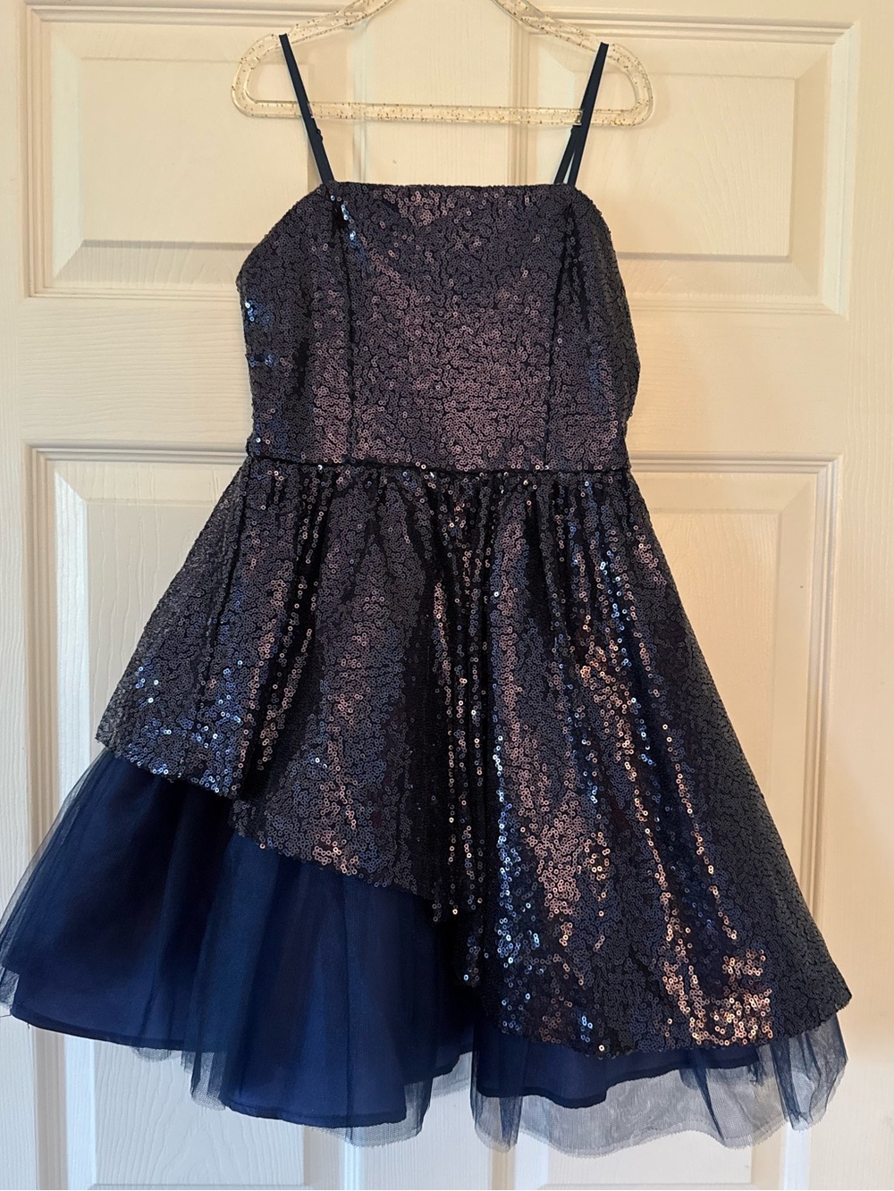 Un Deux Trois Navy Sequin Tulle Party Dress